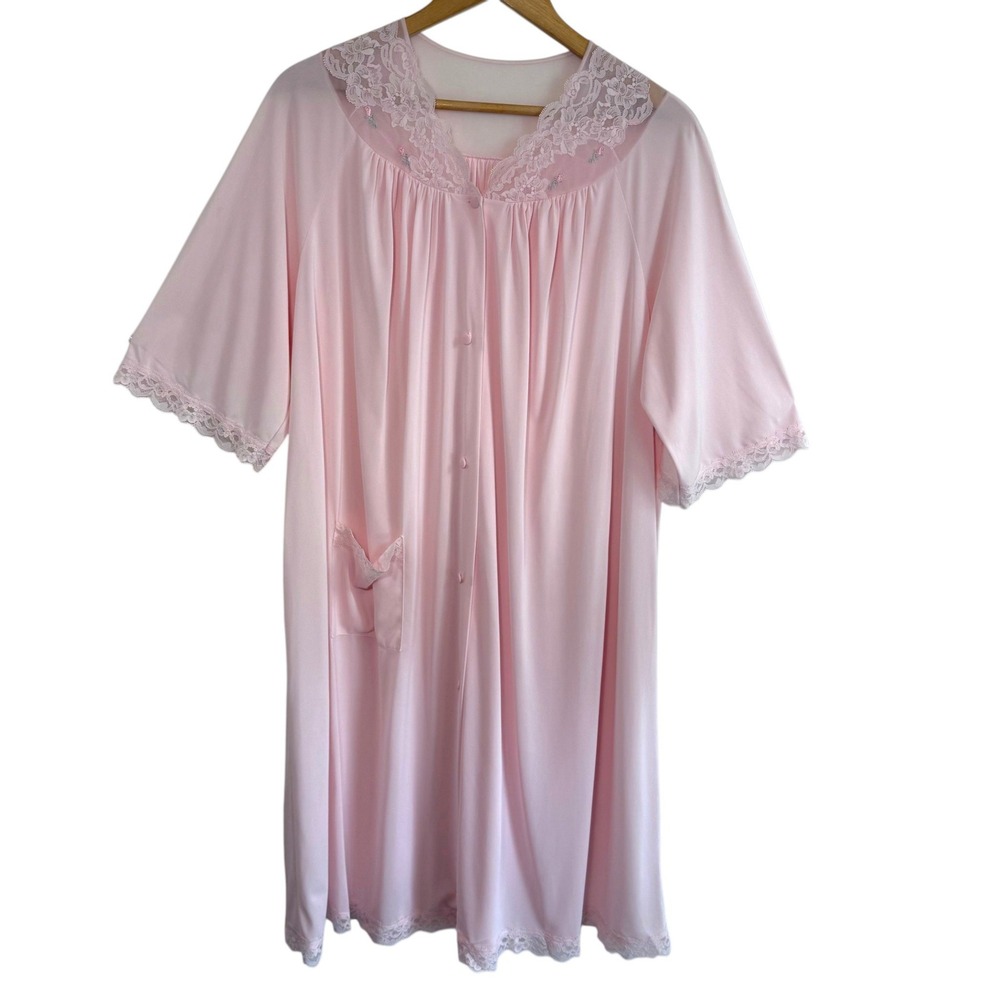Vintage Shadowline‎ Pink Lace Nightgown Dress Size Large Made in USA Coquette